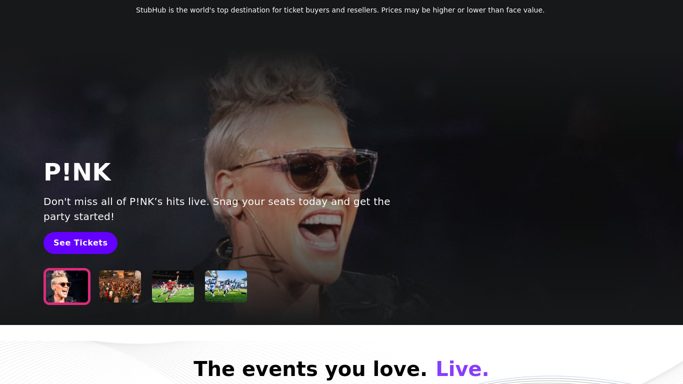 StubHub Landing page